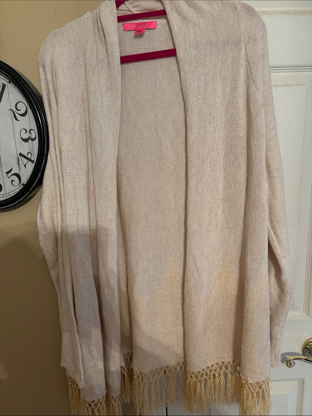 Lilly Pulitzer Cream with gold thread Open-Front Fringe Tatum Cardigan